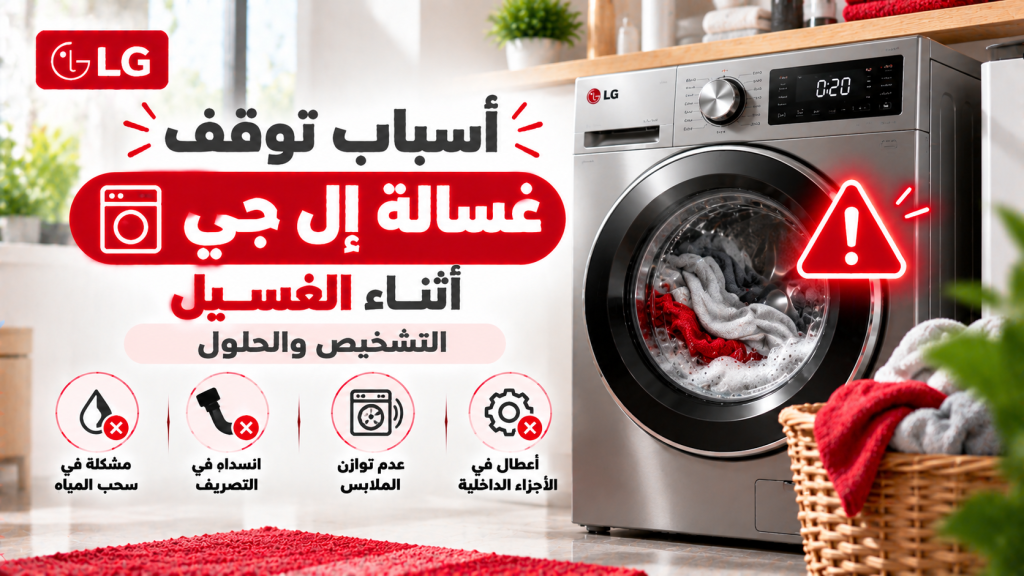 أسباب توقف غسالة إل جي أثناء الغسيل التشخيص والحلول