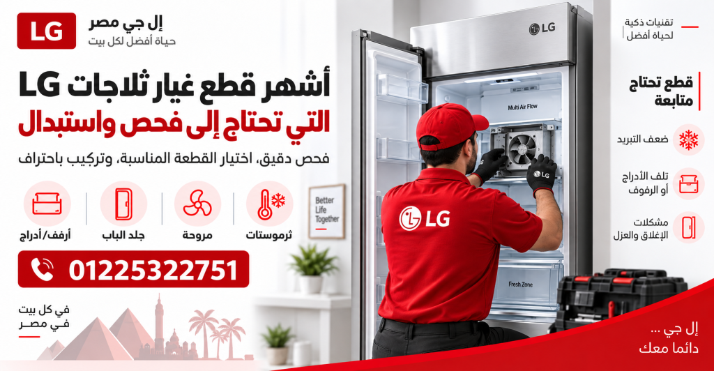 أشهر قطع غيار ثلاجات LG التي تحتاج إلى فحص واستبدال