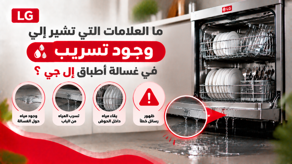 ما العلامات التي تشير إلى وجود تسريب في غسالة أطباق إل جي؟