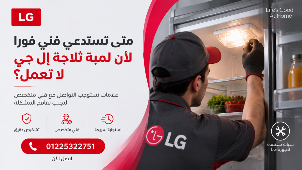 متى تستدعي فني فورًا لأن لمبة ثلاجة إل جي لا تعمل؟